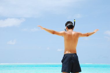 Young man ready to go snorkeling (wide o clipart