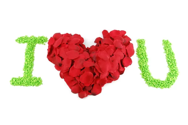 장미 꽃잎의 무리내가 사랑 하는 당신은-붉은 심장 — Stock Fotó