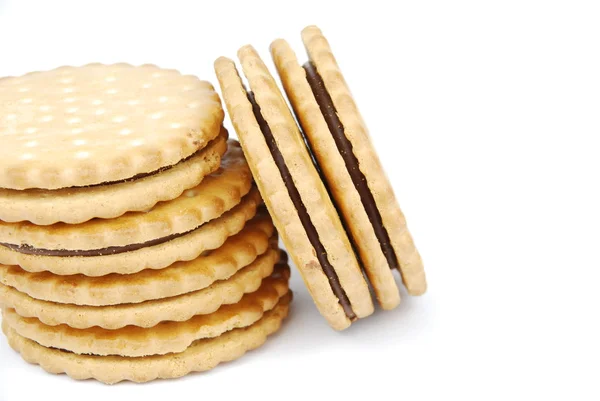 Chocolate cookies stack on white — Stock Photo, Image