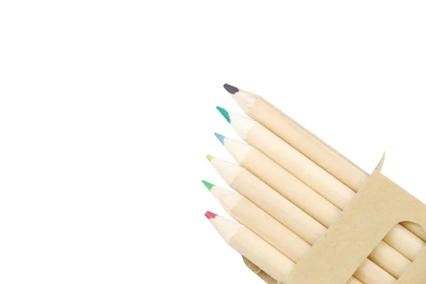 Lápis de cor em estojo a lápis sobre branco — Fotografia de Stock