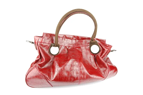 Rote Damenledertasche auf weiß — Stockfoto