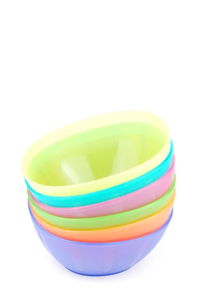 Stacked colorful bowls on white — Stock Photo, Image