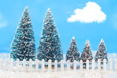 Winter trees with fence clipart