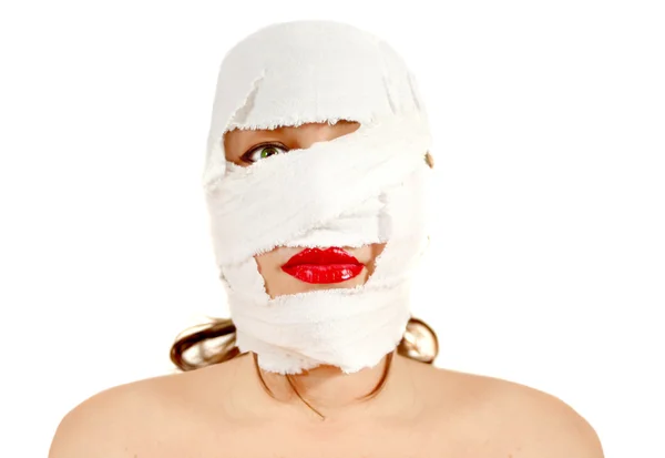 Woman after facelift or mummy — Stock Photo, Image