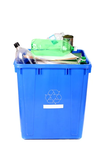 Recyklingu bin niebieski — Zdjęcie stockowe