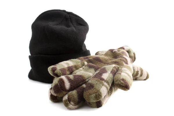 Siyah örme şapka ve eldiven — Stok fotoğraf