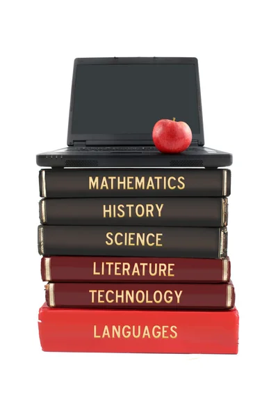 School subject books and laptop — Stock Photo, Image