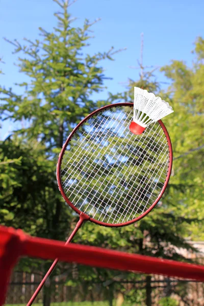 Playing badminton outdoors — Stock Photo, Image