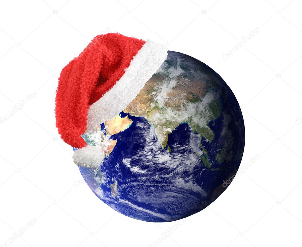 earth with santa hat