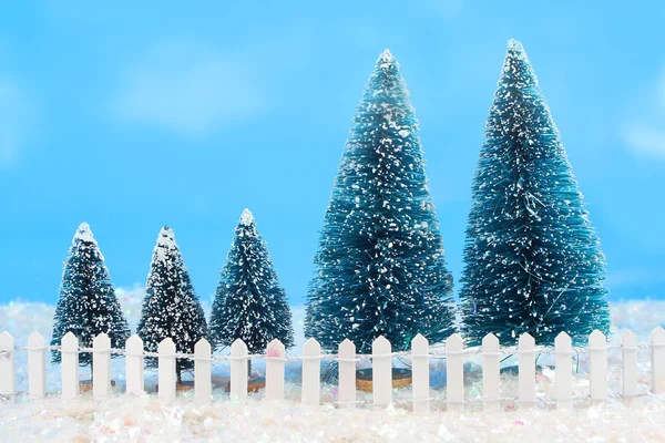 Winter trees with fence — Stock Photo, Image