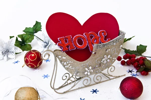 Heart and hope in sledge — Stock Photo, Image