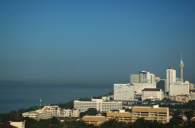 Skyscrapers on the seashore. clipart