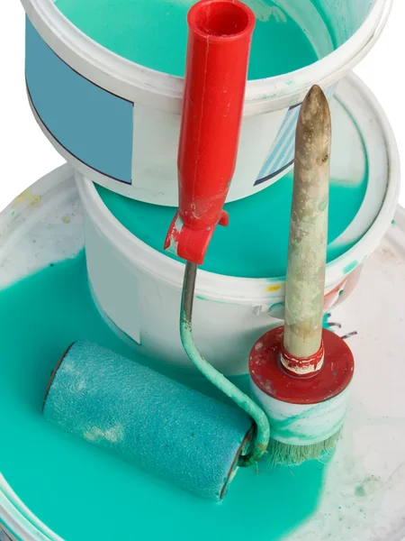 Ferramentas do pintor de casa uma escova o p — Fotografia de Stock