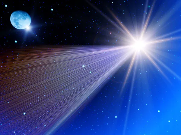 Sky stars comet moon — Stock Photo, Image