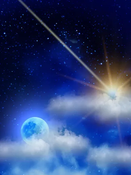 Obloha hvězdy mraky měsíc — Stock fotografie