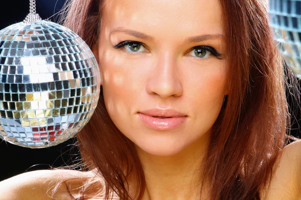 Young woman with two mirror balls — Stock Photo, Image