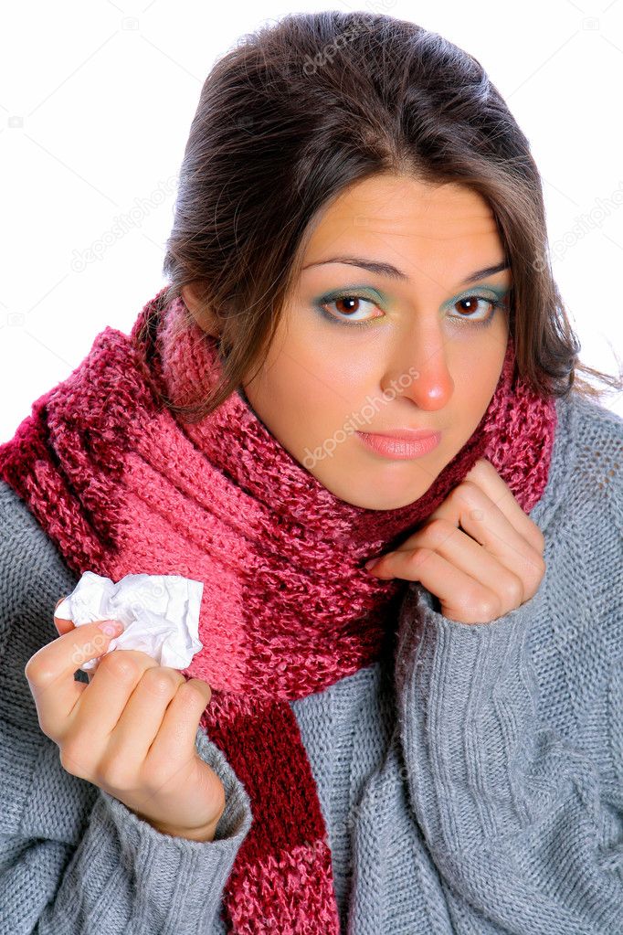 Young woman affected by cold