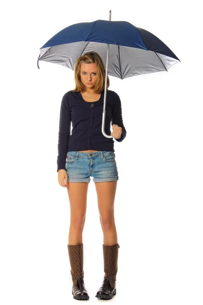 Jovem mulher sob o guarda-chuva — Fotografia de Stock