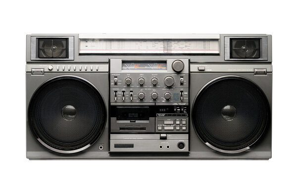 Famous retro vintage boombox from 1980s. Isolated on white