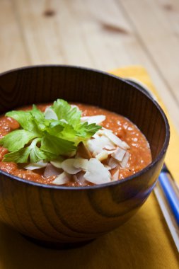 Red pepper tomato soup with almonds clipart