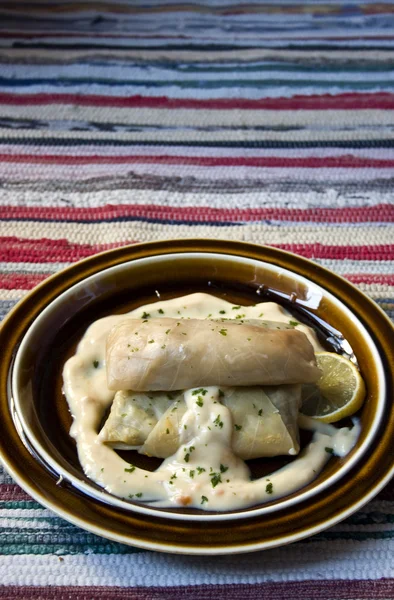 Cabbage rolls with white sauce — Stock Photo, Image