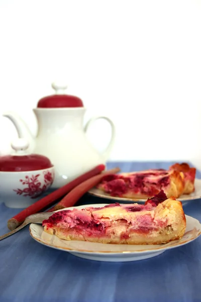 Rhubarb ruspberry custard pie — Stock Photo, Image