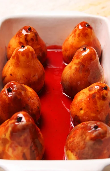 Dessert pears in red wine glaze — Stok fotoğraf