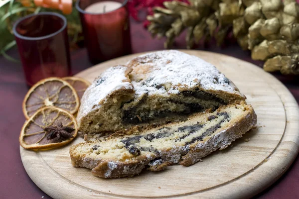 Stollen on a festive table — Stock Photo, Image