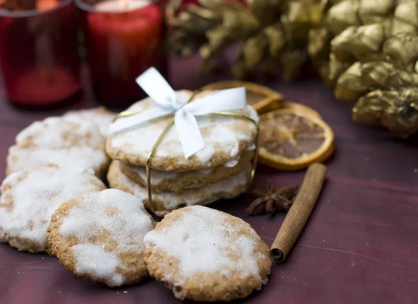 Christmas cookies on decorated table — Stock Photo, Image