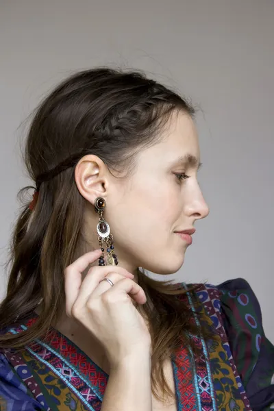 Stock image Profile of a girl in bohemian dress