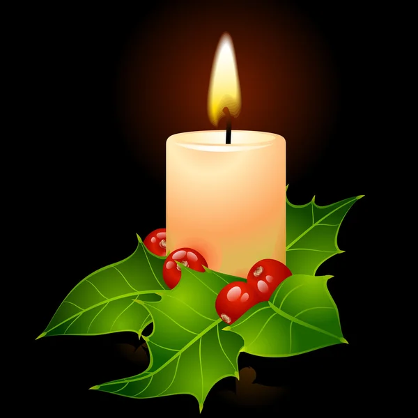 Vector Christmas candle and holly — Stock Vector