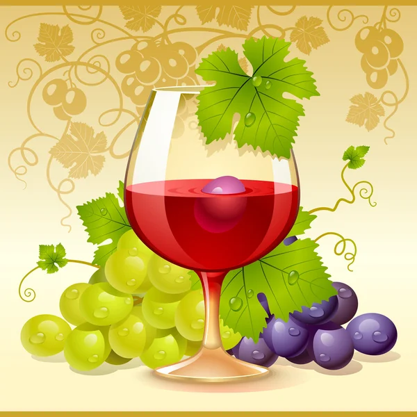 Vector wine glass and grape — Stock Vector