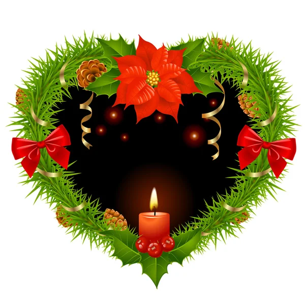 Christmas wreath in the shape of heart — Stock Vector