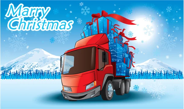 Presentes de Natal felizes em um caminhão — Vetor de Stock