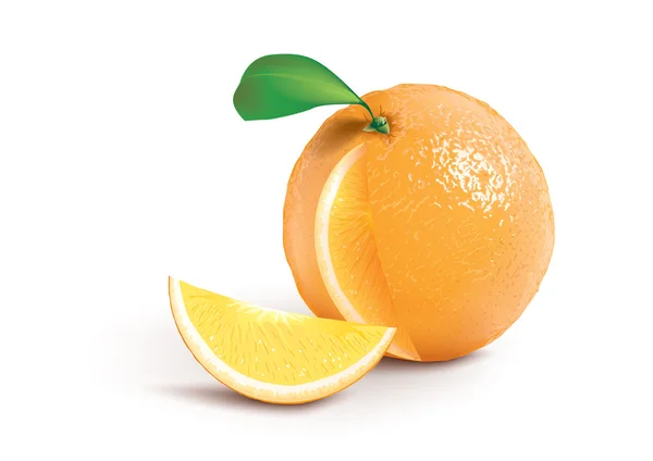 Ripe orange with a jucy slice — Stock Vector