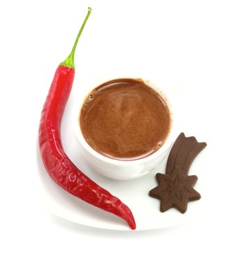 cappucino bardak biber ve çikolata ile