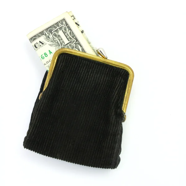 Money – purse with one dollar — Stock Photo, Image
