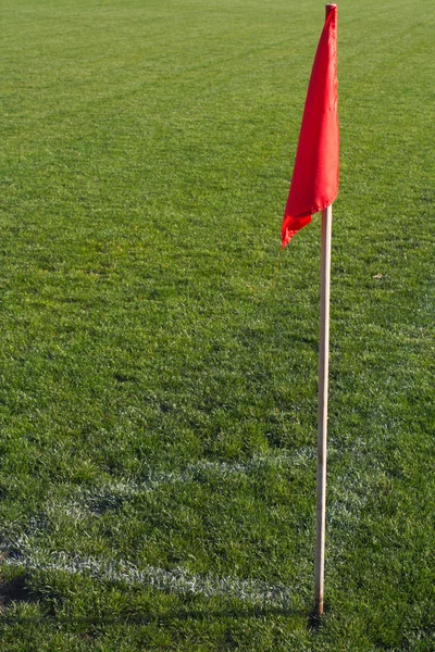 Rohu vlajky na fotbalovém hřišti — Stock fotografie