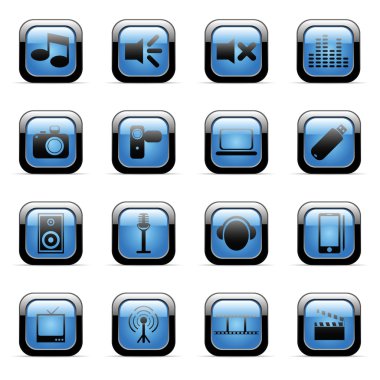 Media blue icon set clipart