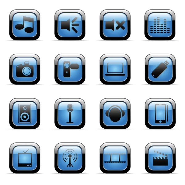 Медиа-синий набор значков — стоковый вектор
