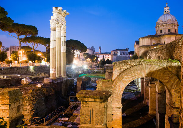 Night view of Foro romano, Rome, Italy