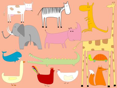 Cartoon drawing with animals clipart