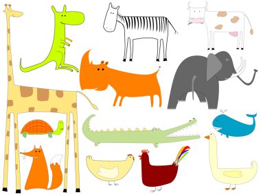 Drawing of animals isolated on white bac clipart