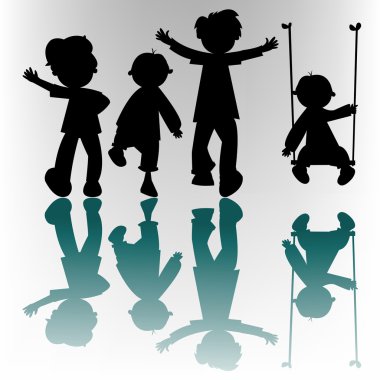 Happy children silhouettes clipart