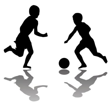 Kids playing soccer (black) isolated on clipart