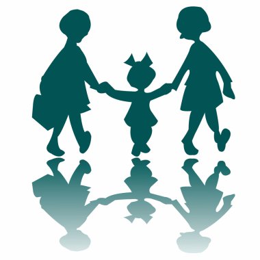 Three little girls going to a walk clipart