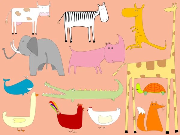 Desenhos animados com animais — Vetor de Stock
