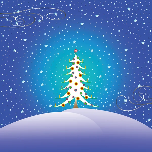 Sterne Schnee und Weihnachtsbaum — Stockvektor