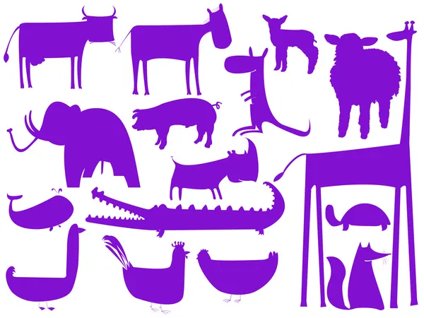 Animal purple silhouettes isolated on wh — Stock Vector