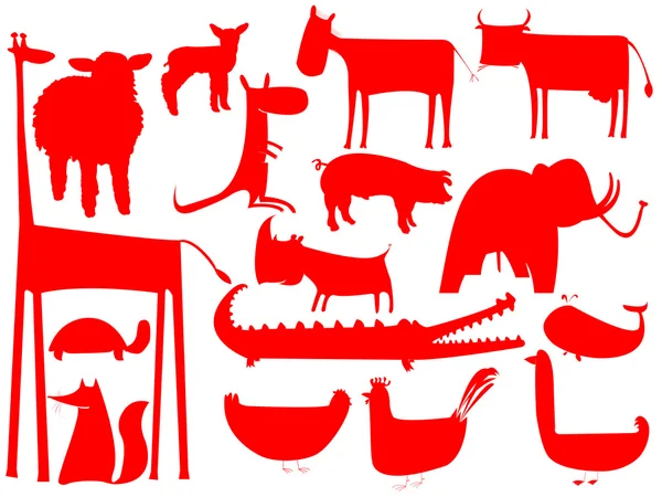 Siluetas rojas animales aisladas en blanco — Archivo Imágenes Vectoriales